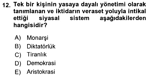 Siyaset Bilimi 2018-2019 Ara Sınav - 12. soru
