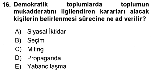 Siyaset Bilimi 2019-2020 Ara Sınav - 16. soru
