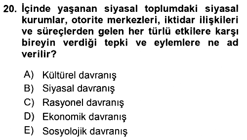 Siyaset Bilimi 2019-2020 Ara Sınav - 20. soru