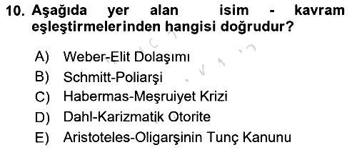 Siyaset Bilimi 2023-2024 Ara Sınav - 10. soru