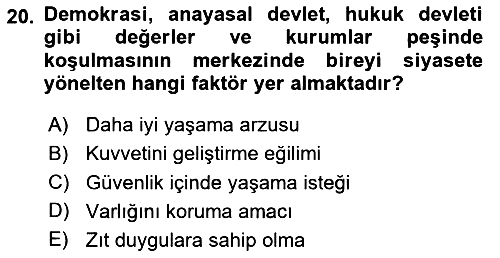 Siyaset Bilimi 2024-2025 Ara Sınav - 20. soru
