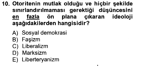 Siyaset Bilimi 2012-2013 Dönem Sonu Sınavı - 10. soru