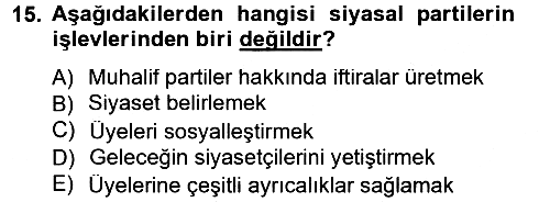 Siyaset Bilimi 2012-2013 Dönem Sonu Sınavı - 15. soru