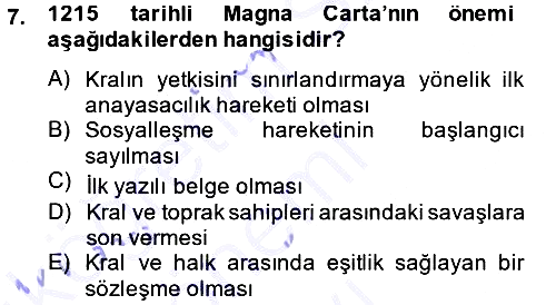Siyaset Bilimi 2013-2014 Dönem Sonu Sınavı - 7. soru