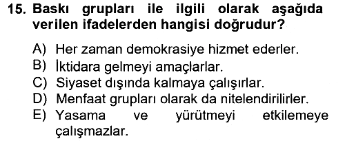 Siyaset Bilimi 2013-2014 Dönem Sonu Sınavı - 15. soru
