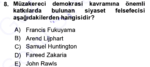 Siyaset Bilimi 2015-2016 Dönem Sonu Sınavı - 8. soru