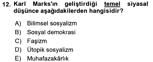 Siyaset Bilimi 2016-2017 Dönem Sonu Sınavı - 12. soru