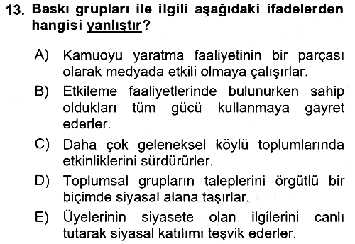 Siyaset Bilimi 2016-2017 Dönem Sonu Sınavı - 13. soru