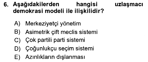 Siyaset Bilimi 2018-2019 Dönem Sonu Sınavı - 6. soru