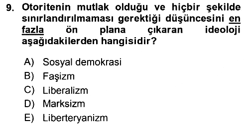 Siyaset Bilimi 2019-2020 Dönem Sonu Sınavı - 9. soru