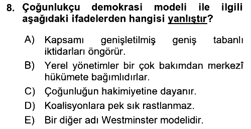 Siyaset Bilimi 2022-2023 Dönem Sonu Sınavı - 8. soru