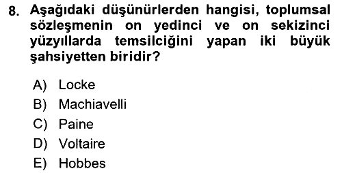 Siyaset Bilimi 2024-2025 Dönem Sonu Sınavı - 8. soru