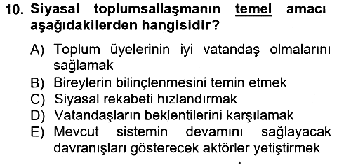 Siyaset Bilimi 2013-2014 Tek Ders Sınavı - 10. soru