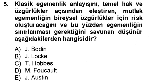 Siyaset Bilimi 2014-2015 Tek Ders Sınavı - 5. soru
