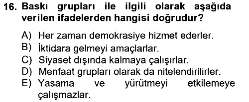 Siyaset Bilimi 2014-2015 Tek Ders Sınavı - 16. soru