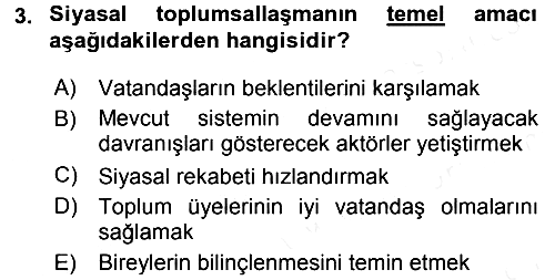 Siyaset Bilimi 2015-2016 Tek Ders Sınavı - 3. soru