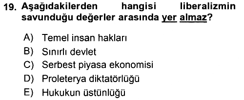 Siyaset Bilimi 2015-2016 Tek Ders Sınavı - 19. soru