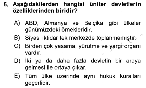 Siyaset Bilimi 2021-2022 Yaz Okulu Sınavı - 5. soru
