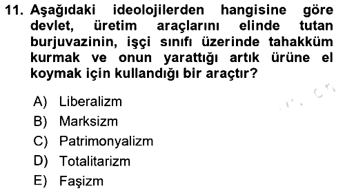 Siyaset Bilimi 2024-2025 Yaz Okulu Sınavı - 11. soru