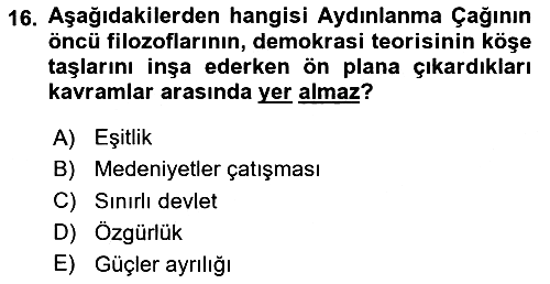 Siyaset Bilimi 2025-2026 Yaz Okulu Sınavı - 16. soru