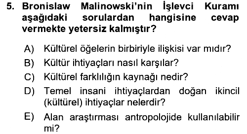 Sosyal Antropoloji 2017-2018 Ara Sınav - 5. soru