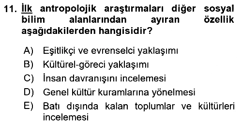 Sosyal Antropoloji 2019-2020 Ara Sınav - 11. soru