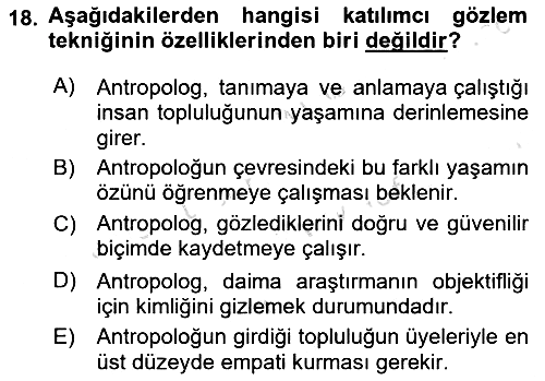 Sosyal Antropoloji 2023-2024 Ara Sınav - 18. soru