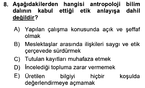 Sosyal Antropoloji 2025-2026 Ara Sınav - 8. soru