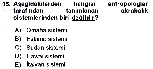 Sosyal Antropoloji 2015-2016 Dönem Sonu Sınavı - 15. soru