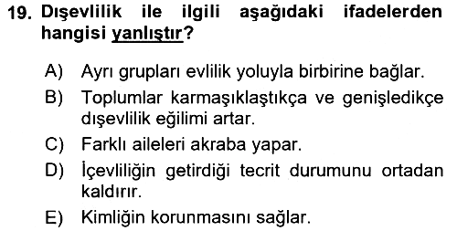 Sosyal Antropoloji 2015-2016 Dönem Sonu Sınavı - 19. soru