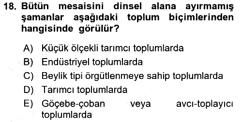 Sosyal Antropoloji 2016-2017 Dönem Sonu Sınavı - 18. soru