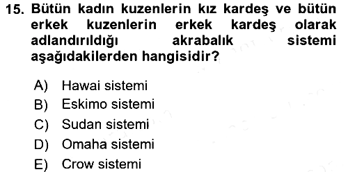 Sosyal Antropoloji 2017-2018 Dönem Sonu Sınavı - 15. soru