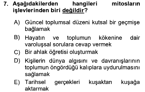 Sosyal Antropoloji 2018-2019 Dönem Sonu Sınavı - 7. soru