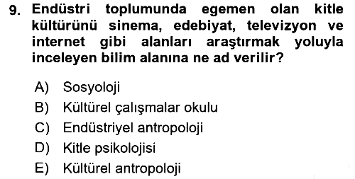 Sosyal Antropoloji 2018-2019 Dönem Sonu Sınavı - 9. soru
