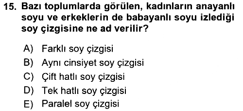 Sosyal Antropoloji 2018-2019 Dönem Sonu Sınavı - 15. soru
