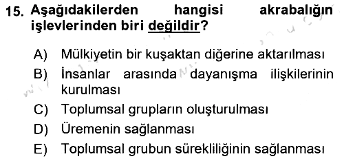 Sosyal Antropoloji 2019-2020 Dönem Sonu Sınavı - 15. soru