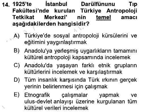 Sosyal Antropoloji 2025-2026 Dönem Sonu Sınavı - 14. soru