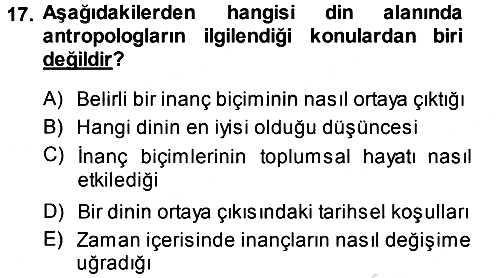 Sosyal Antropoloji 2014-2015 Tek Ders Sınavı - 17. soru