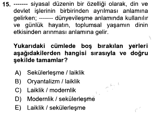 Sosyal Bilimlerde Temel Kavramlar 2021-2022 Ara Sınav - 15. soru