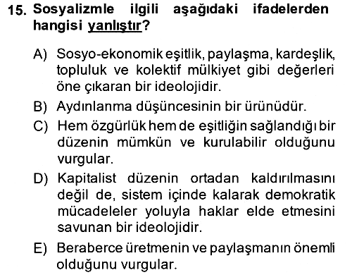Sosyal Bilimlerde Temel Kavramlar 2013-2014 Dönem Sonu Sınavı - 15. soru