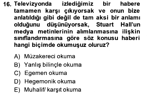 Sosyal Bilimlerde Temel Kavramlar 2014-2015 Dönem Sonu Sınavı - 16. soru