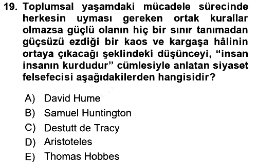 Sosyal Bilimlerde Temel Kavramlar 2017-2018 Dönem Sonu Sınavı - 19. soru