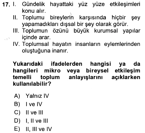 Sosyal Bilimlerde Temel Kavramlar 2021-2022 Yaz Okulu Sınavı - 17. soru