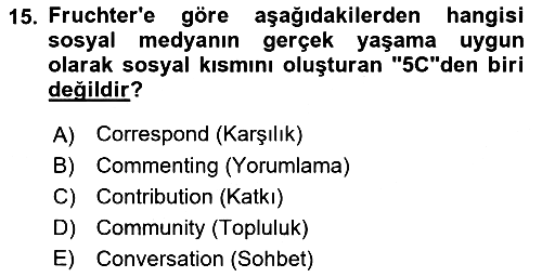 Sosyal Medya Sosyolojisi 2021-2022 Dönem Sonu Sınavı - 15. soru