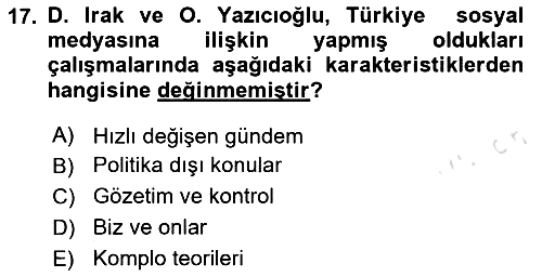 Sosyal Medya Sosyolojisi 2023-2024 Yaz Okulu Sınavı - 17. soru