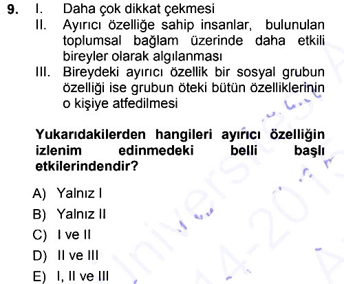 Sosyal Psikoloji 1 2014-2015 Ara Sınav - 9. soru