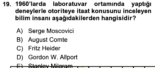 Sosyal Psikoloji 1 2015-2016 Ara Sınav - 19. soru
