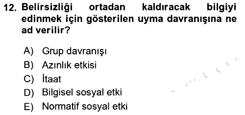 Sosyal Psikoloji 1 2021-2022 Ara Sınav - 12. soru