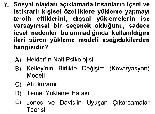 Sosyal Psikoloji 1 2023-2024 Ara Sınav - 7. soru