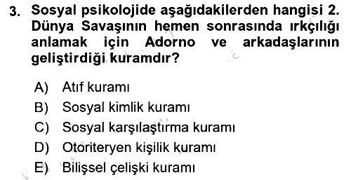 Sosyal Psikoloji 1 2024-2025 Ara Sınav - 3. soru